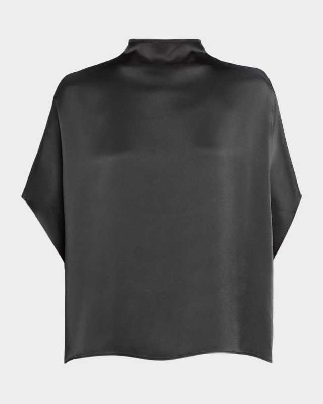 Fluid Mock-Neck Satin Cape T